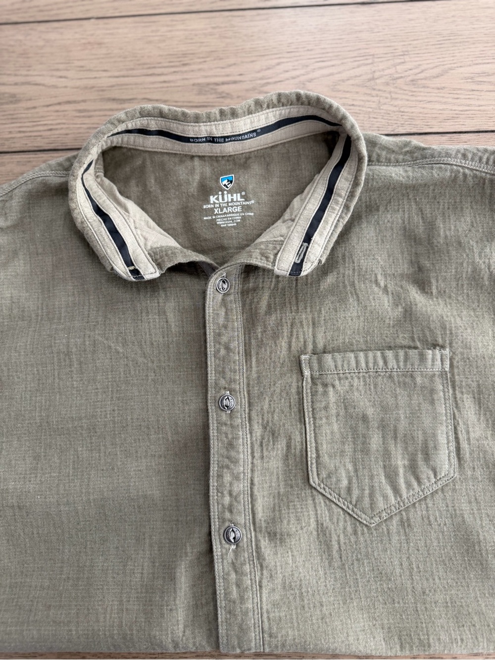 Kuhl Men's Olive Button-Down Shirt with Chest Pocket